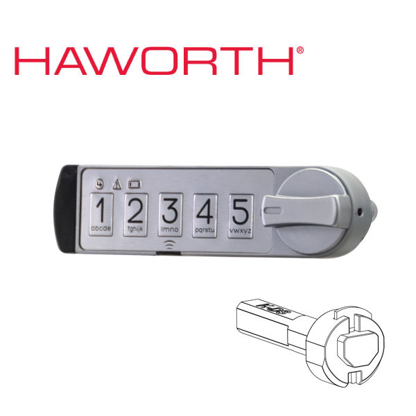 240130-501-02 - ELECTRONIC LOCK FOR HAWORTH -- FINISH: CHROME; KEYPAD/LOCK ORIENTATION: 270 DEG; KNOB OPTIONS: TRADITIONAL; SPINDLE: PUSH IN DRIVER FOR HAWORTH OR NON-PUSH DRIVER FOR HAWORTH WITH TUMBLER HAVING BACK RAMP LOCKS; OPERATING MODE: LOCKER MODE - MULTI USER - TRITEQ