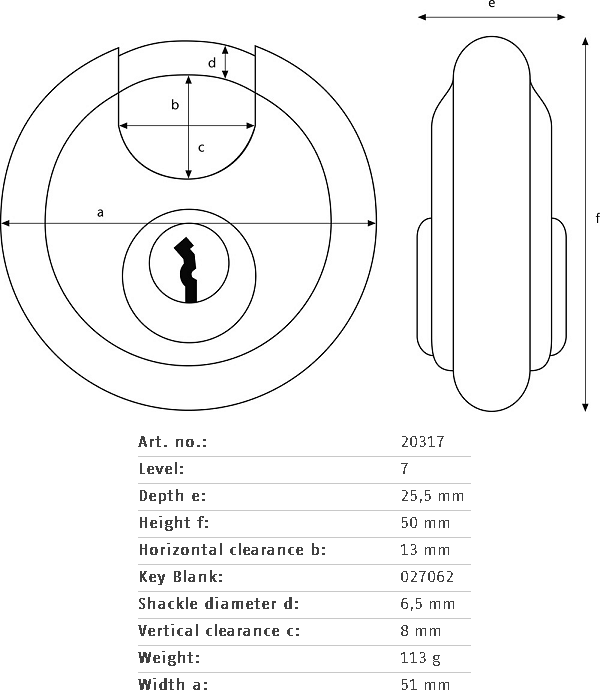 ABUS 241B/50 Diskus Padlock Dimensions