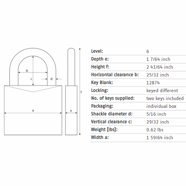 ABUS 41/45 Laminated Steel Safety Padlock - Dimensions