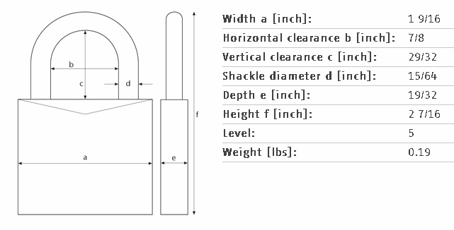 ABUS 64TI/40 Padlock - Keyed alike to 6411 - Dimensions