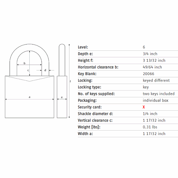 ABUS 72/40HB40 Padlock - Dimensions