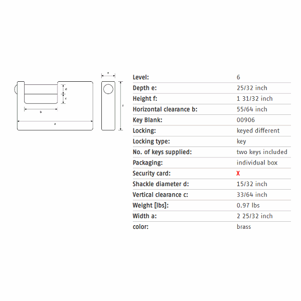 ABUS 82/70 Monoblock Brass Padlock - Dimensions