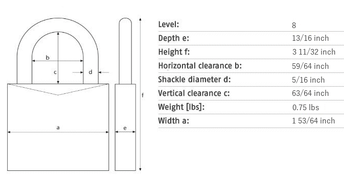ABUS 83/45-700 S2 Padlock - Dimensions