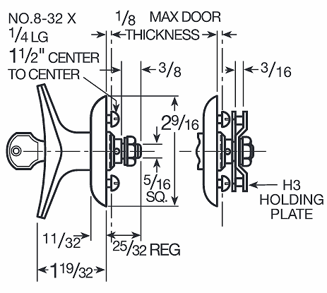 1001-RH---02650 - TEE LOCK HANDLE - 25/32" SPINDLE - KEYED ALIKE TO CAT45 - CCL more images