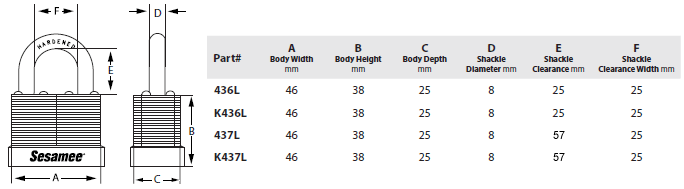CCL 436L / 437L Padlock - Dimensions