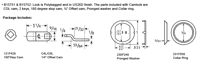 B15751-KA - B15751 CAM LOCK, CAT60 US26D SATIN CHROME - CCL more images