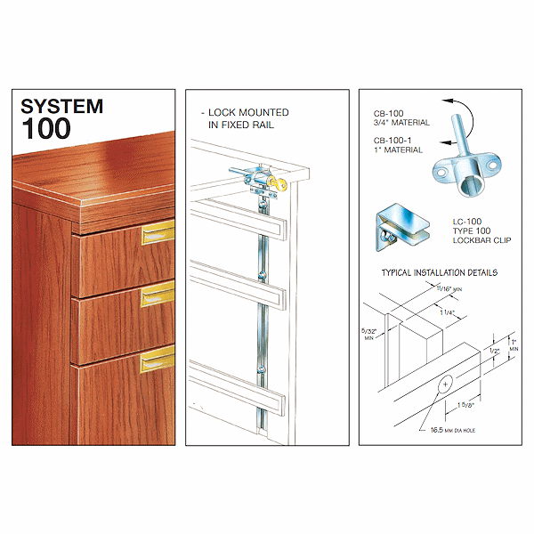 CB-100 - FRONT MOUNTED GANG DRAWER LOCK - 3/4" MATERIAL - EMPTY CYLINDER LOCK HOUSING - COMPX TIMBERLINE more images