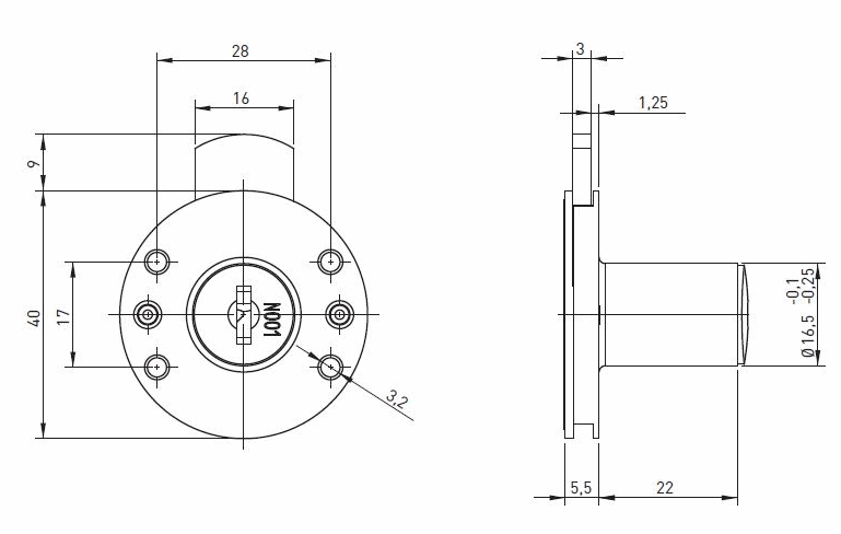 Ojmar F513853.161NI Drawer Desk Lock Dimensions