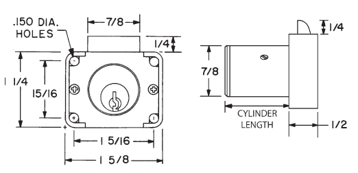 Olympus Lock 996 Vertical Satin Brass Door Lock - Dimensions