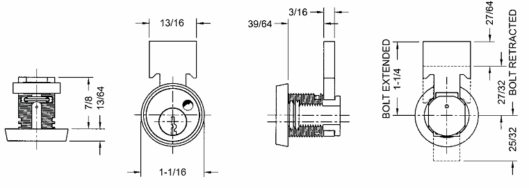 T37 - T-BOLT METAL DESK DRAWER LOCK - OLYMPUS LOCK