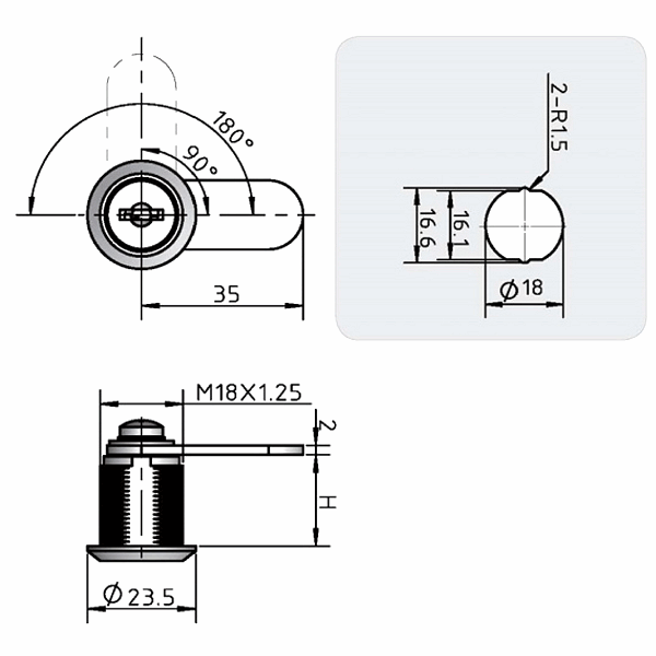 9900S-20-KD - CHROME CAM LOCK - KEYED DIFFERENT - WANGTONG more images