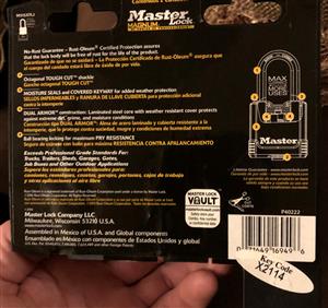 Master Lock Padlock X2114 Key Code